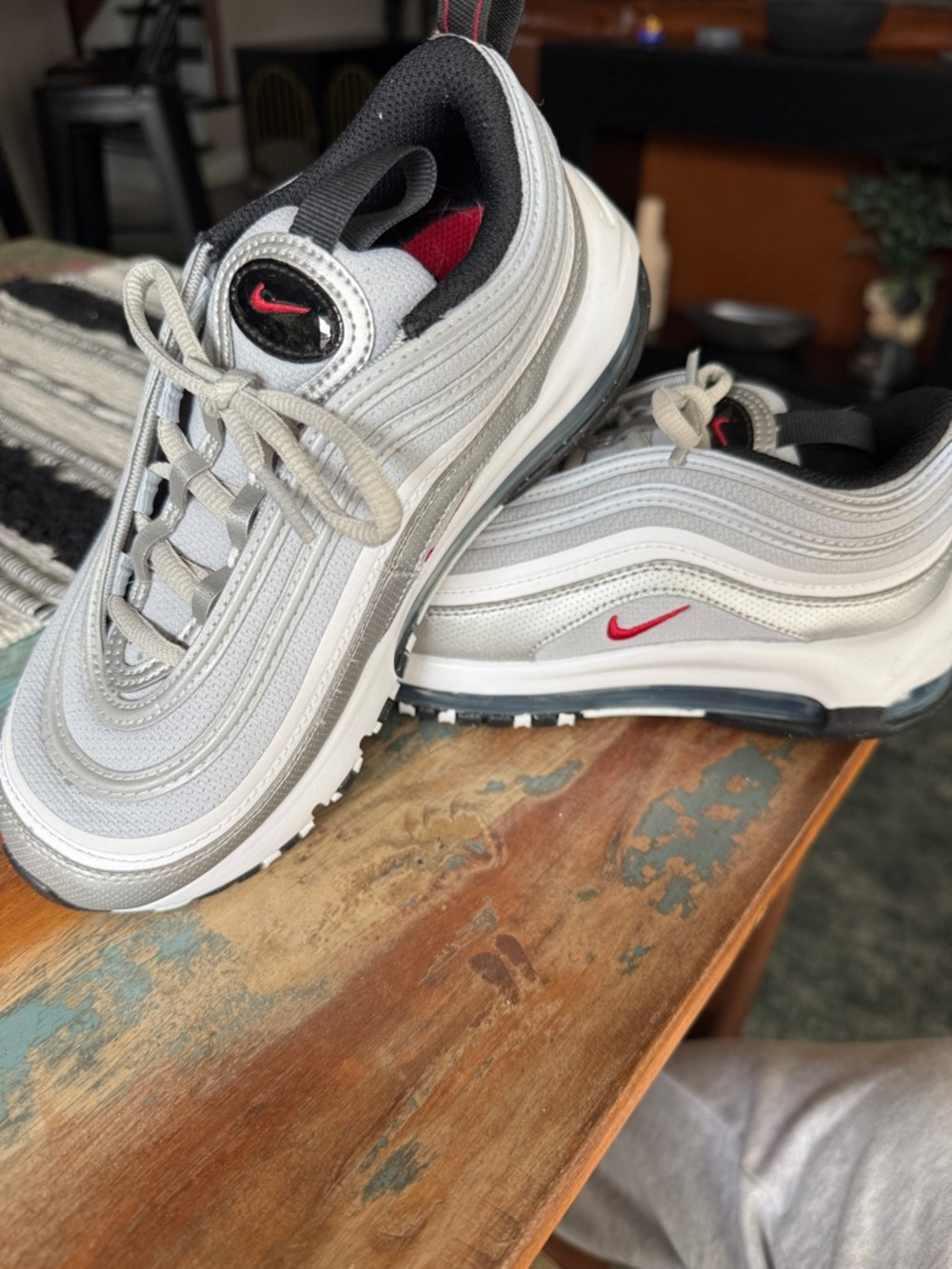 Nike Silver and Red Air Max 97 Sneakers